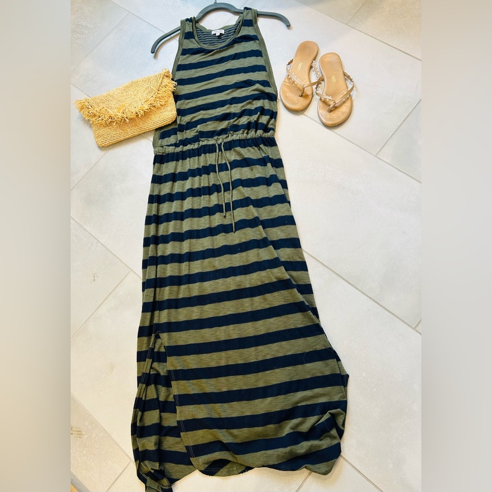Splendid Striped Green and Navy Maxi Dress